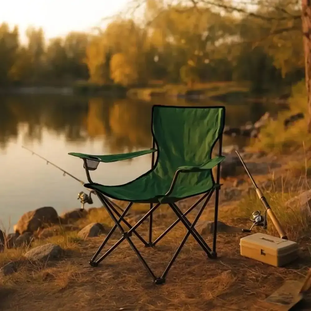 Cadeira para camping verde com braço e porta copo 120 KG Mor — fotografia 4