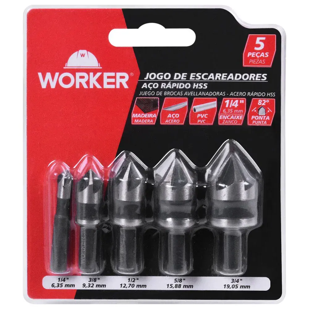 Jogo de escareadores em aço rápido 1/4 com 5 peç Worker — fotografia de referência