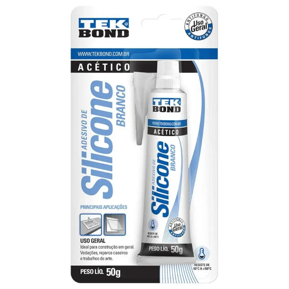 Silicone acético branco 50G blister Tekbond — fotografia de referência