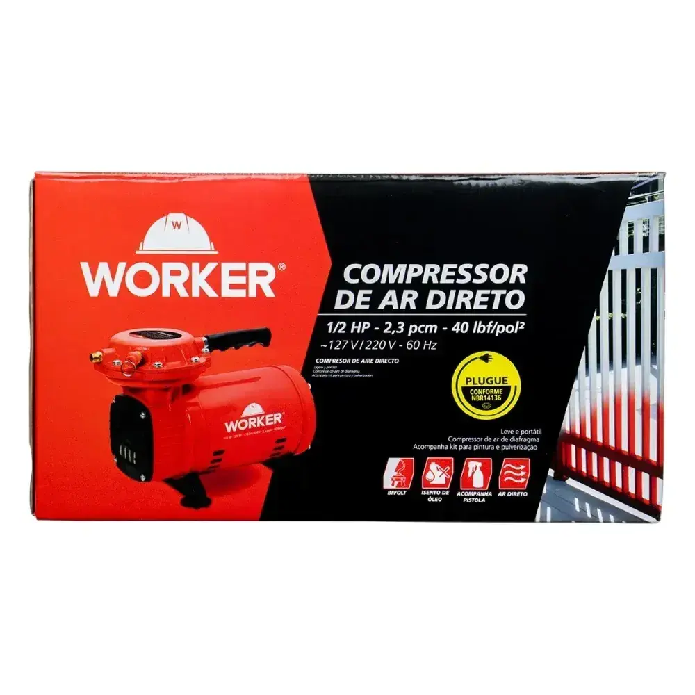 Compressor de ar direto 370W bivolt com kit de pintura Worker — fotografia 11