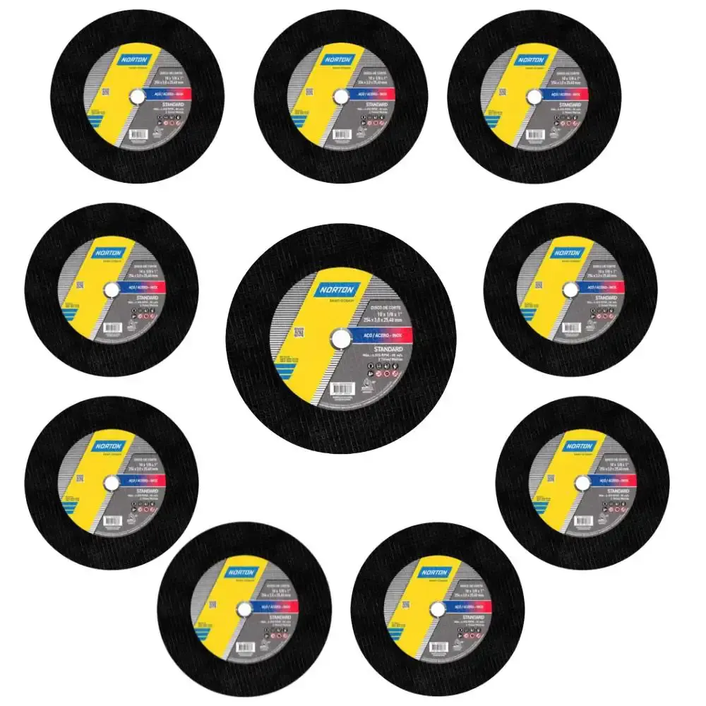 Discos de corte 10 POL 2 telas furo 3/4 POL com 10 unidades Norton