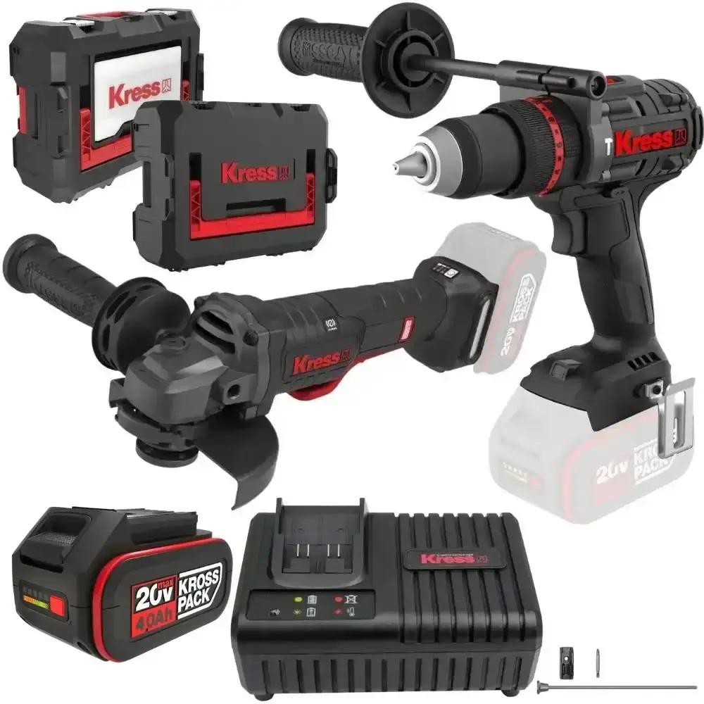 Parafusadeira de impacto 1/2POL e esmerilhadeira angular 5POL com carregador e bateria 20V 4.0AH Kress