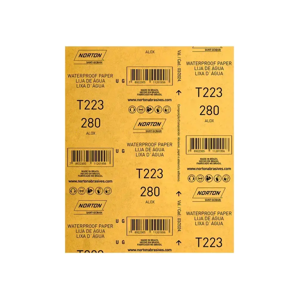 Folha de lixa de água T223 G280 225 x 275MM Norton — fotografia 5