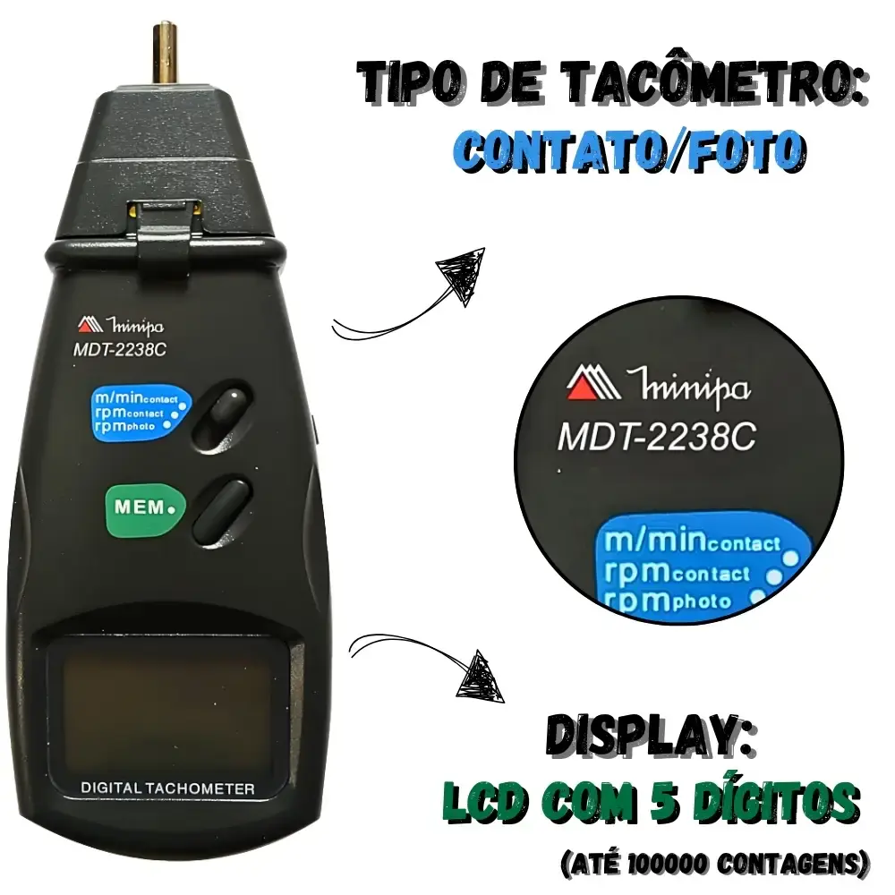 Tacômetro digital foto e contato MDT-2238C Minipa — fotografia 2