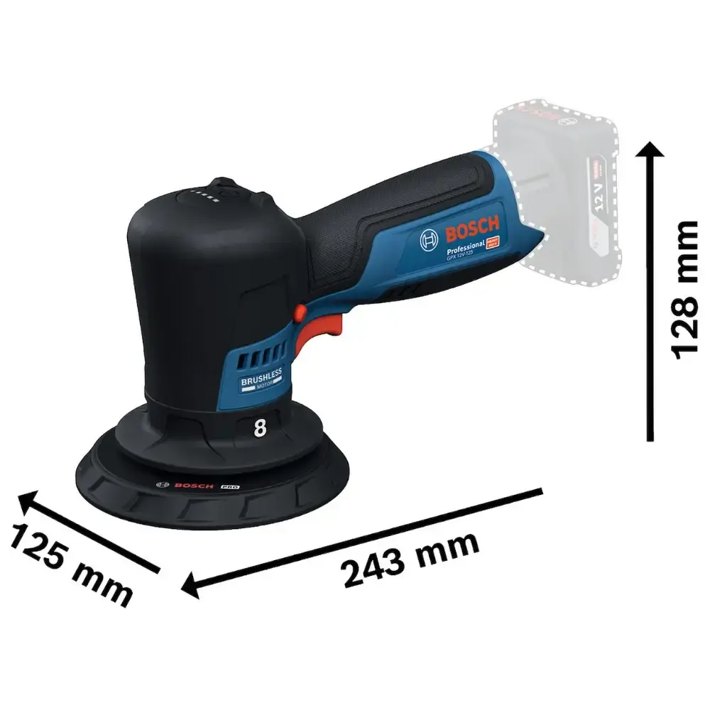 Politriz excêntrica a bateria 12V 125 MM sem carregador e bateria GPX 12V-125 Bosch — fotografia 5