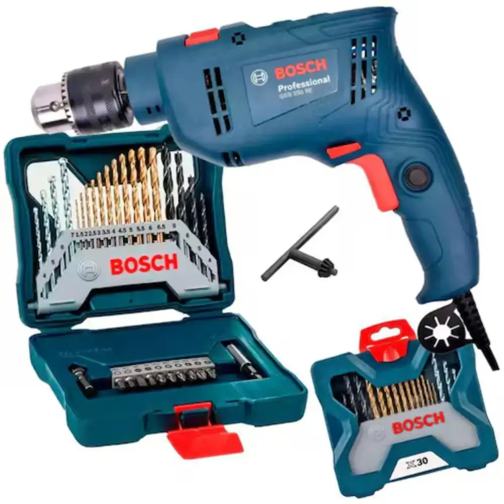 Furadeira de impacto 1/2 polegadas 550W com reversão GSB550 com estojo 30 peças x-line titânio Bosch 220 V — fotografia 7