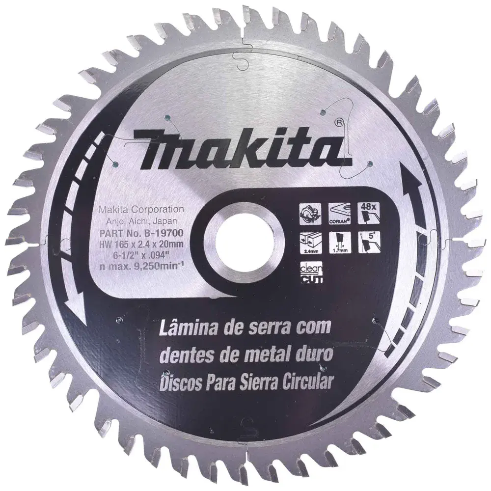 Disco de serra 165 x 20MM modelo MMX48D corian da Makita