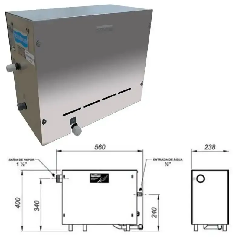 Sauna a vapor steam universal inox 12KW 220V com comando digital Sodramar 220 V — fotografia 4