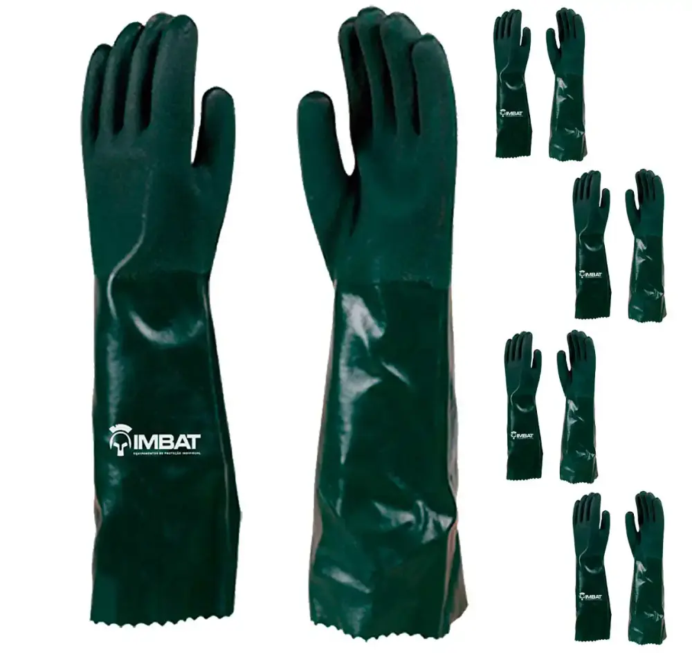 Kit 5 luvas de PVC palma áspera 46CM verde T9 LV-PVC46-9 Imbat