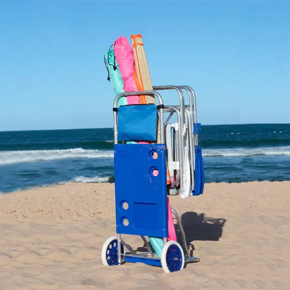 Carrinho para praia mesa alumínio 2 em 1 com avanço e bolsa belfix BEL — fotografia 9