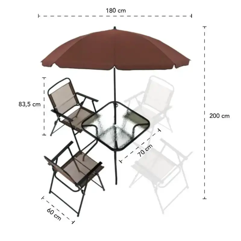 Conjunto miami para jardim com 4 cadeiras mesa e guarda-sol marrom 85200 BEL — fotografia 8