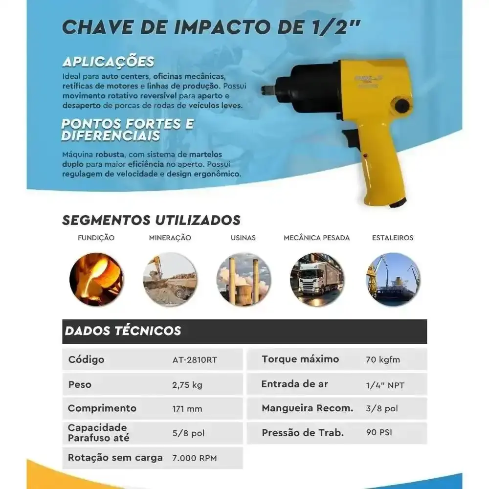 Chave de impacto 1/2 POL Puma com jogo soquetes 10-27 MM 15 peças evald — fotografia 5
