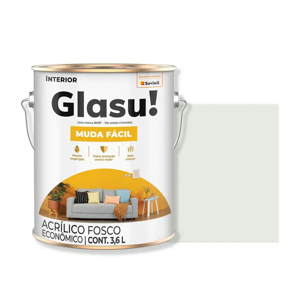Tinta acrílica muda fácil fosco gelo 3,6L glasu Suvinil Glasu!