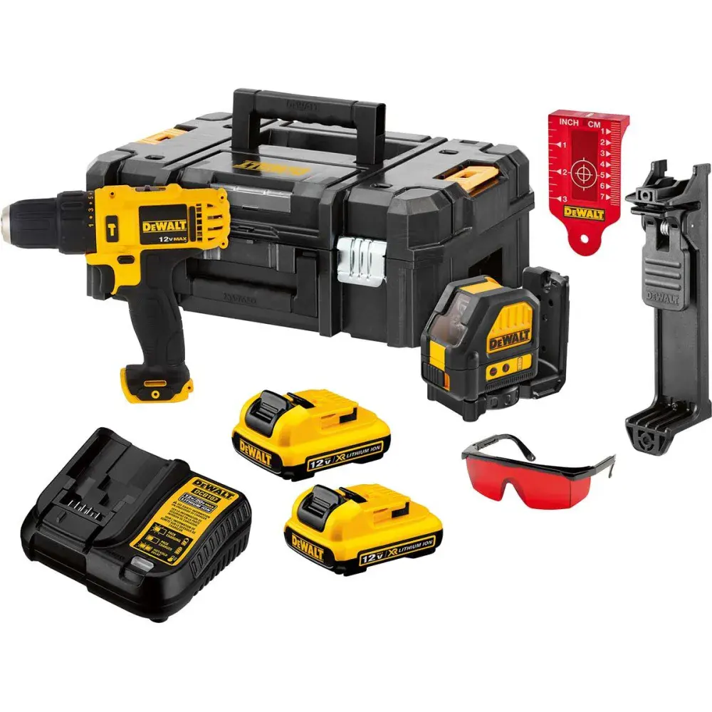 Kit parafusadeira 12V+NIVELA LASER+2BAT+CARREG da Dewalt