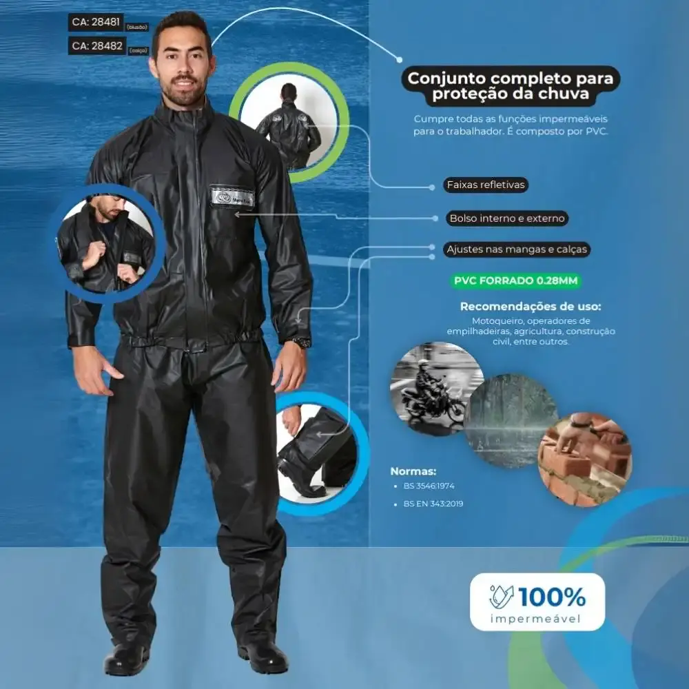 Conjunto motoqueiro capa de chuva blusão e calça moto race Evald XG — fotografia 5