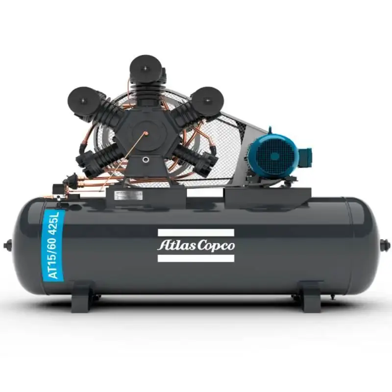 Compressor de ar 60 pés 15.0 HP 425 litros 5 pistões 175 libras trifásico Atlas copco