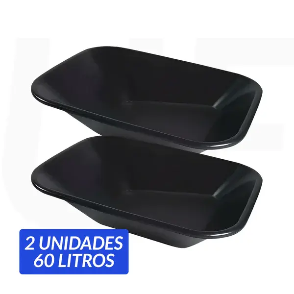 2UND caçamba plástica sem furação para carrinho de mão preta 60 litros Metasul