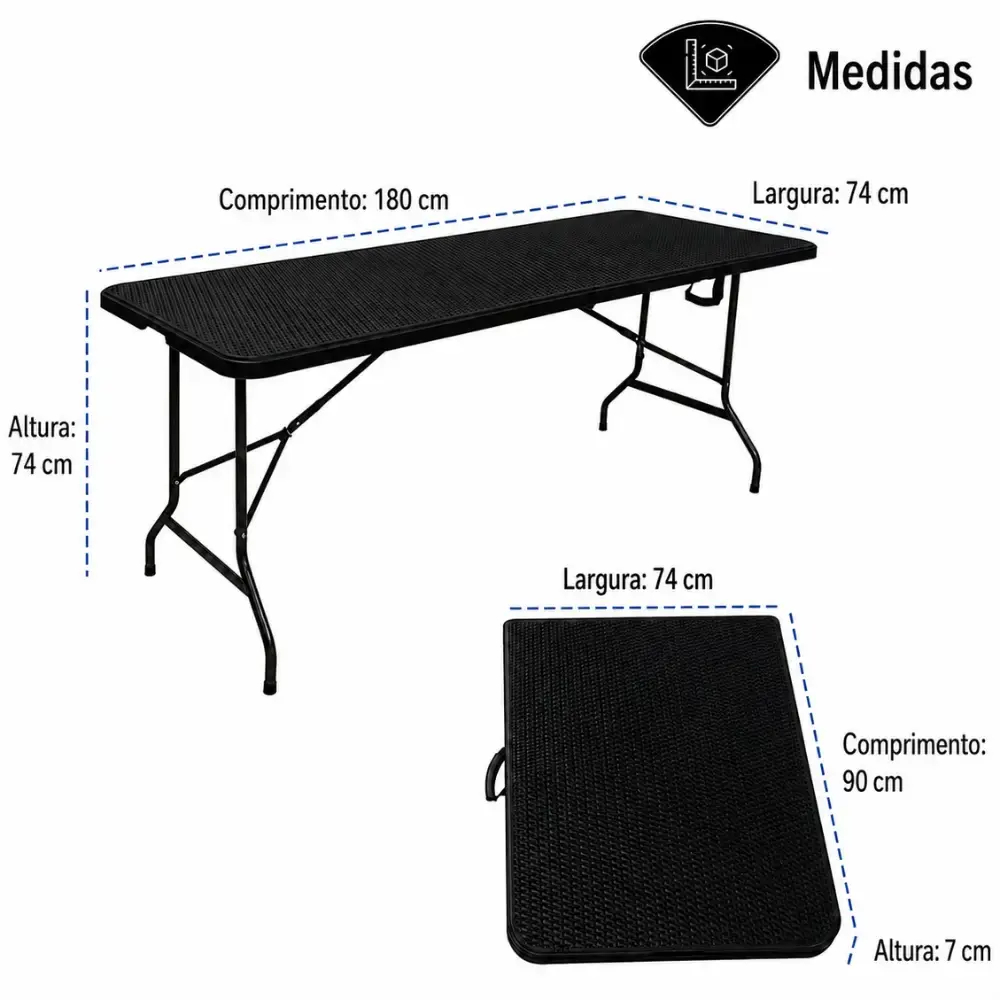 Mesa Dobrável Vira Maleta 180 x 74 CM Portátil até 150 KG Rattan ZELT