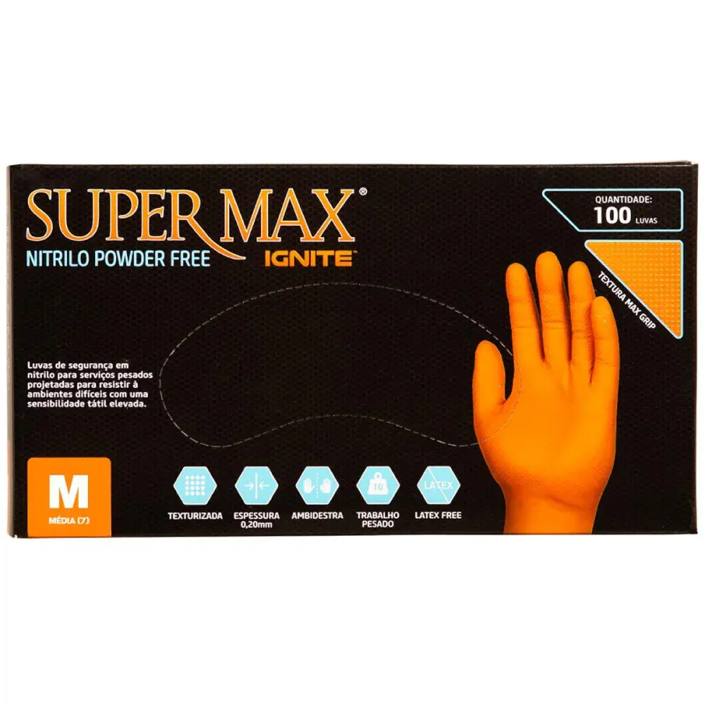 Luva nitrílica maxgrip laranja m com 100 peç Supermax — fotografia 3