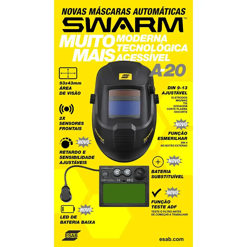 Máscara para solda automática com regulagem DIN 9-13 swarm A20 Esab — fotografia 6