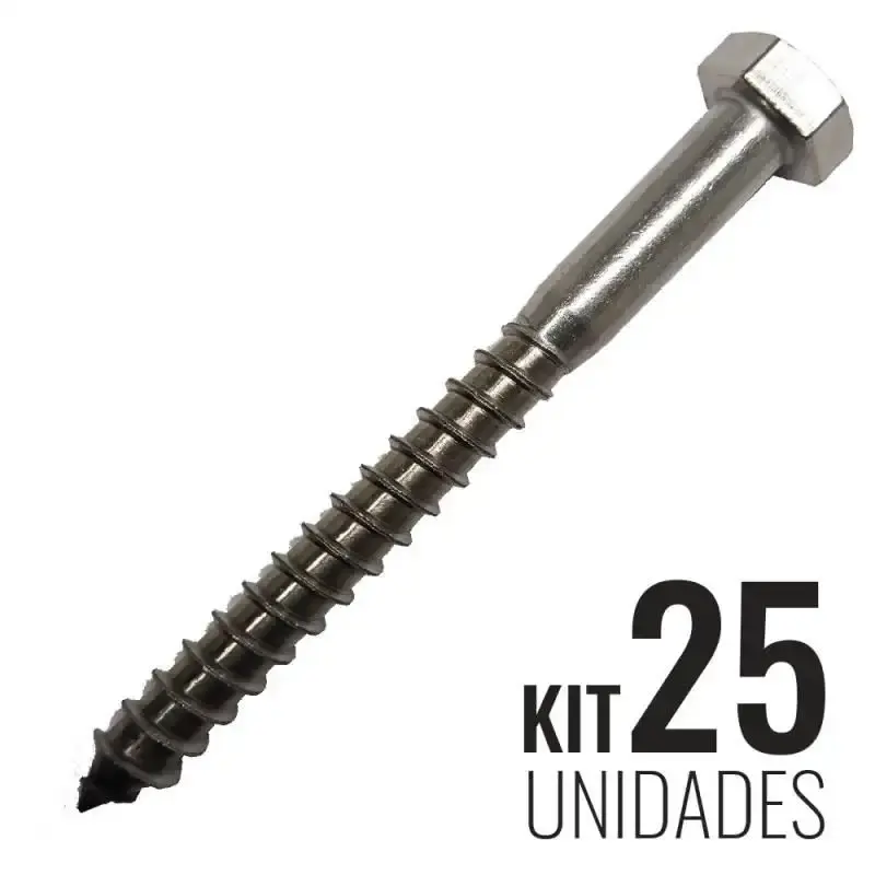 Parafuso Sextavado 12 x 120 MM Rosca Soberba Aço Inox Kit com 25 Unidades BELENUS