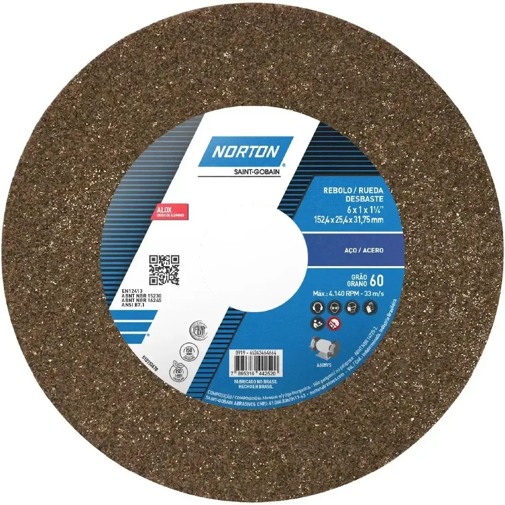 Rebolo reto de uso geral marrom 152X31,75MM A60NVS Norton — fotografia 3