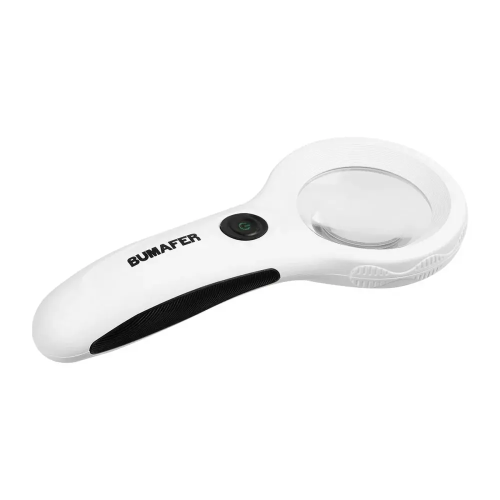 Lupa de mão com leds 4X de ampliação 125MM 60MM Bumafer — fotografia 4