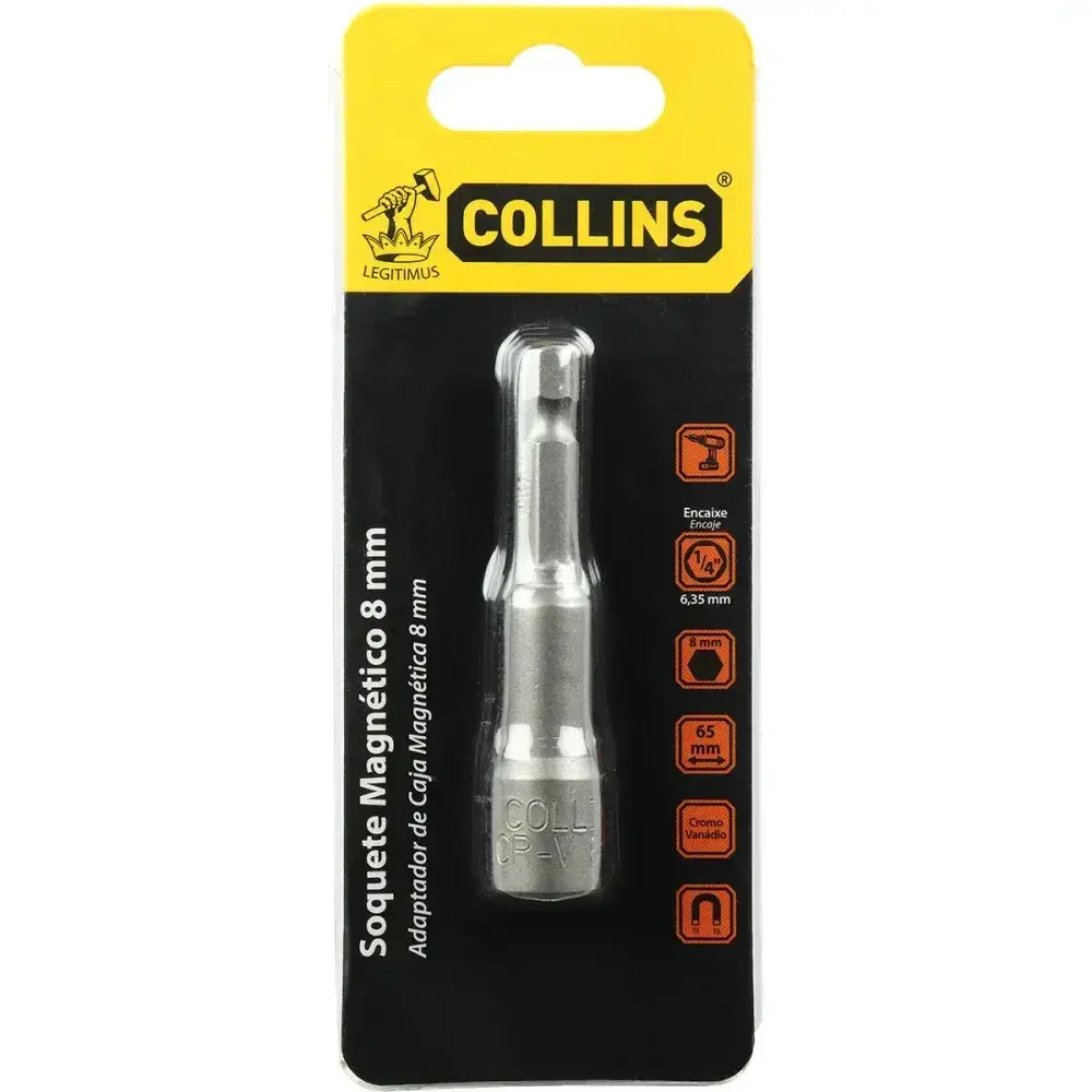 Soquete magnético em aço cromo vanádio 8MM 1/4 Collins — fotografia 5