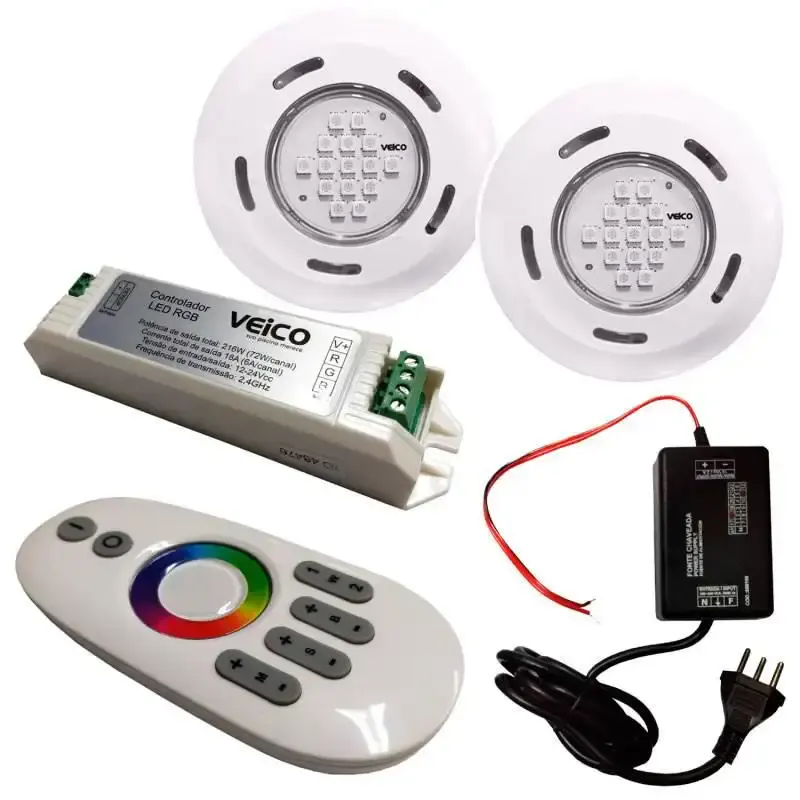Kit iluminação para piscinas com 2 refletores. controlador RGB touchscreen LED e fonte Fluidra