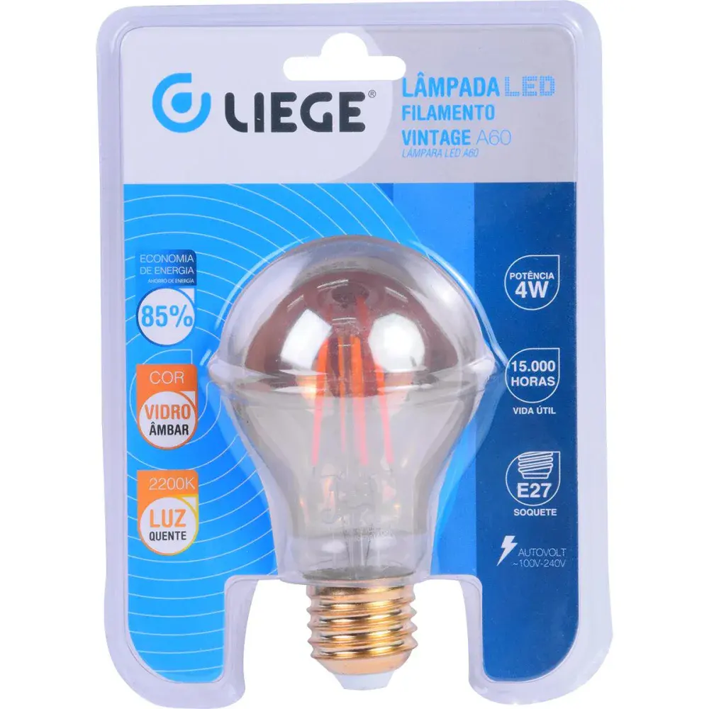 Lâmpada de led filamento vintage âmbar A60 E27 4W biv Liege — fotografia 5