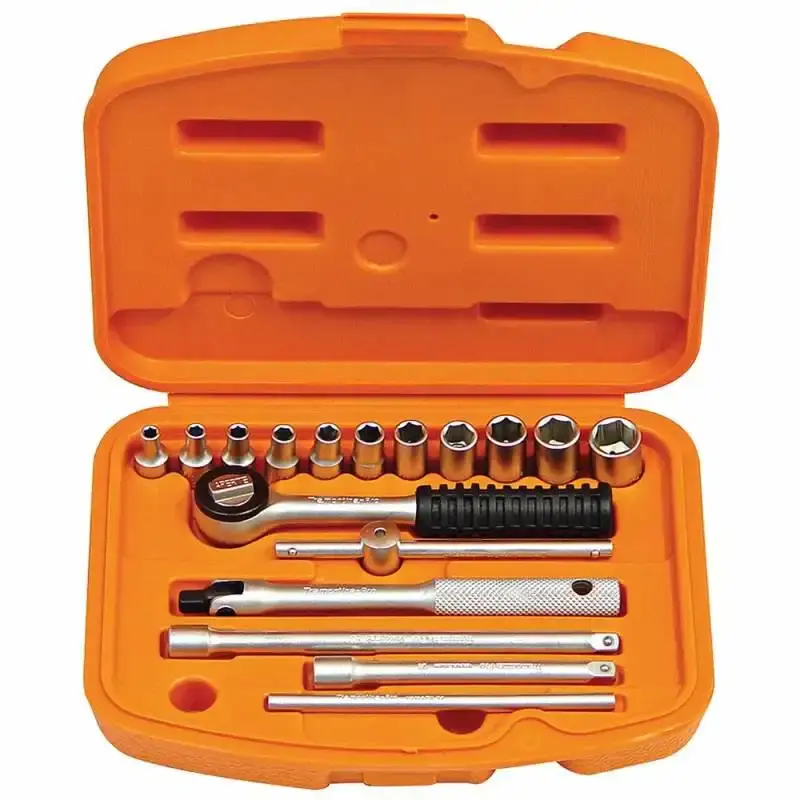 Soquete encaixe 1/4 pol sextavado 4.0 a 13.0 MM kit com 17 peças e maleta Tramontina — fotografia de referência