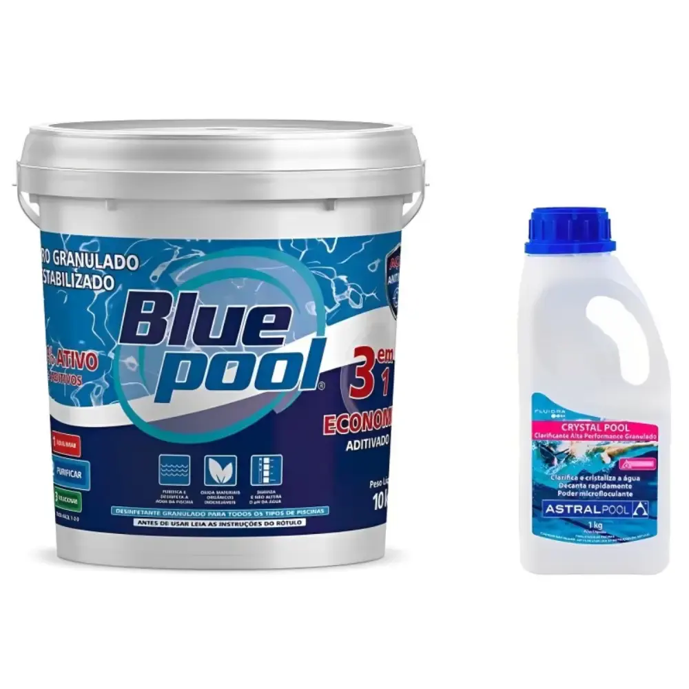 Cloro Piscina Balde 10 kg com Floculante Clarificante 1 kg FLUIDRA