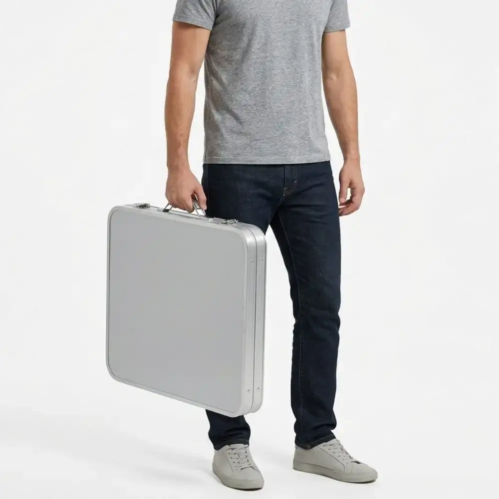 Mesa Dobrável em Alumínio Vira Maleta Camping 120cm x 60cm com Kit Ping Pong ZELT — fotografia 6