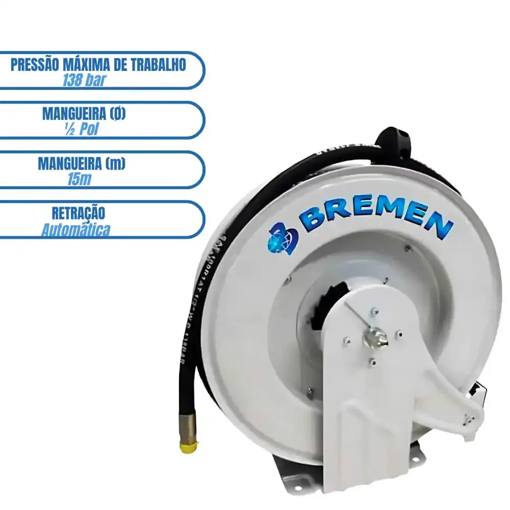 Carretel retrátil automática para óleo lubrificante mangueira 15 metros 1/2 POL 60850 Bremen — fotografia 5