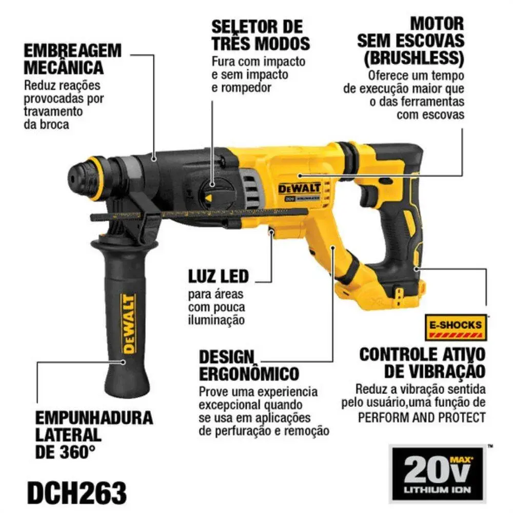Martelo rompedor sds plus max xr brushless 1-1/8 20V Dewalt — fotografia 2