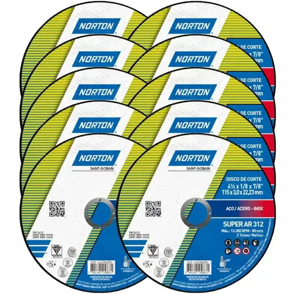 Disco de corte 4,1/2POL AR312 com 10 unidades Norton