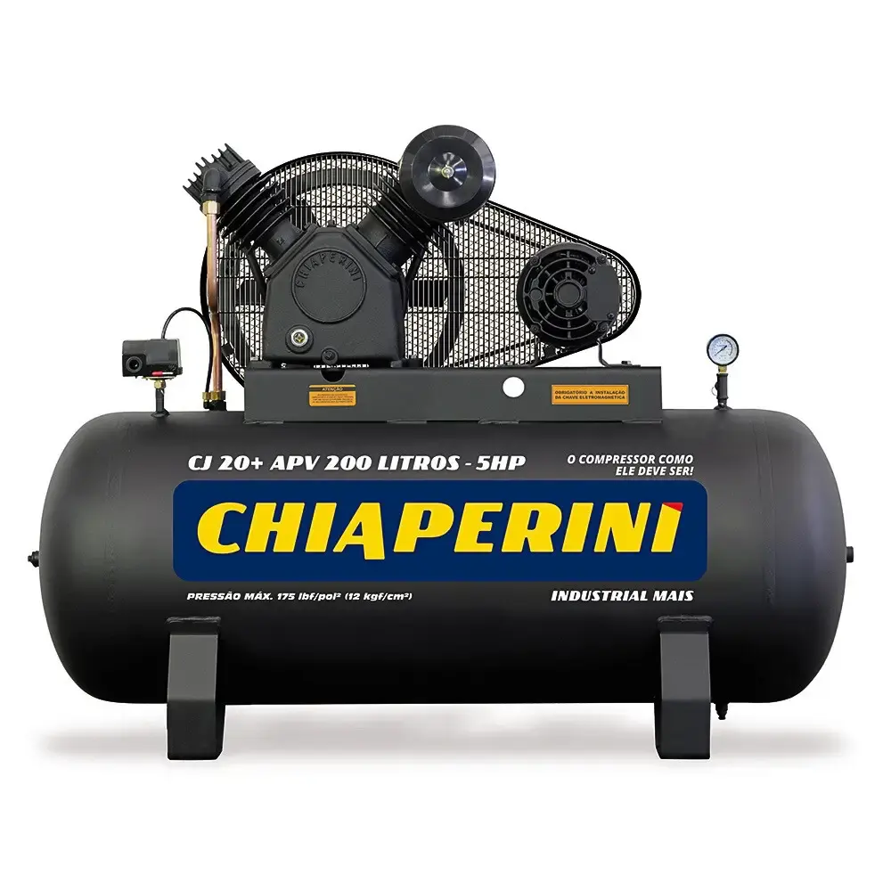 Compressor de ar 20 pés 5 HP 200 litros 175 libras trifásico CJ 20+ APV Chiaperini