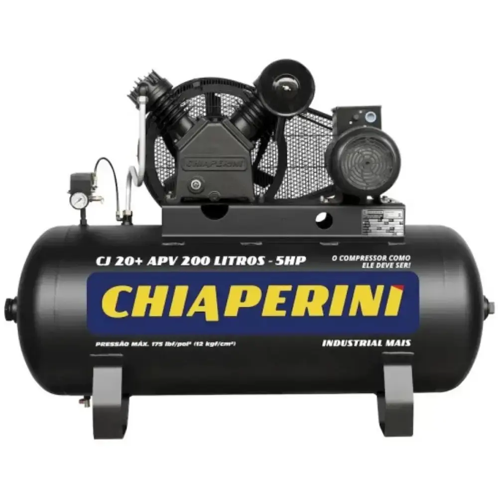 Compressor de ar 20 pés 5 HP 200 litros 2 pistões mono 220/440V Chiaperini