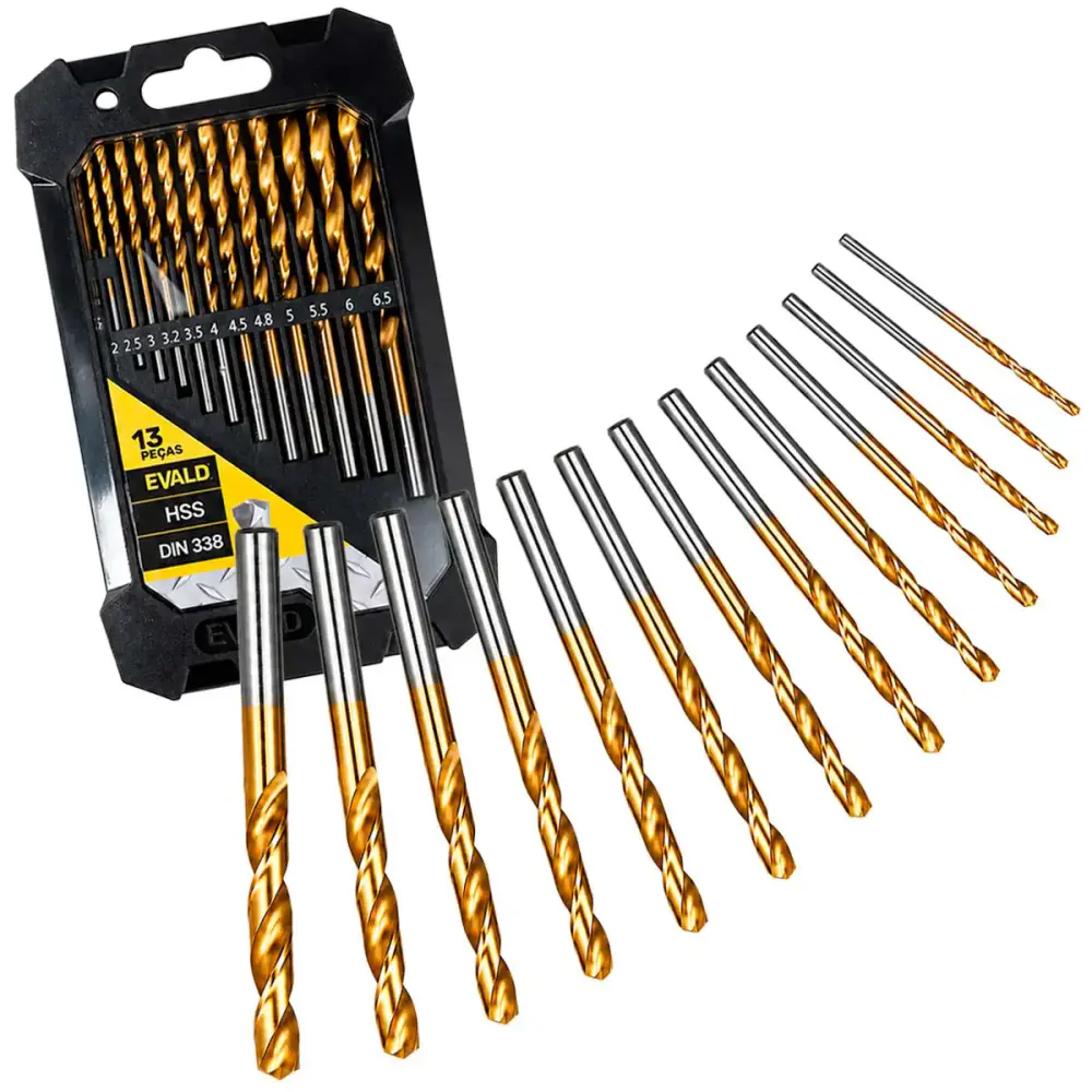 Jogo de brocas aço rápido de 1.5 à 6.5 MM kit com 13 peças Evald — fotografia de referência