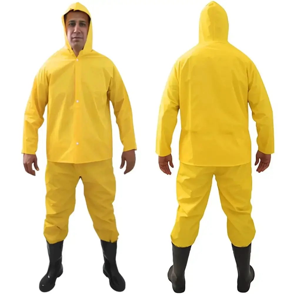 Conjunto capa de chuva e calça em PVC forrado amarelo Evald GG — fotografia 2