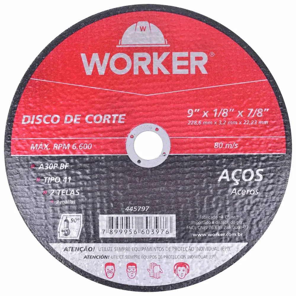 Disco de corte para aço 9 x 228,6MM Worker