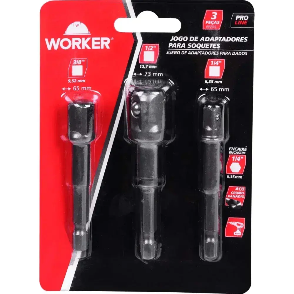 Jogo de adaptadores para soquetes de 1/2 a 3/8 3 peç Worker — fotografia 10