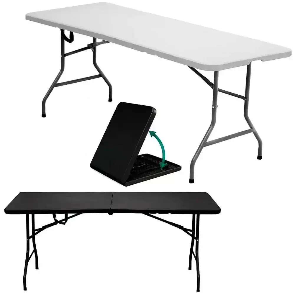 Mesa Dobrável Vira Maleta com Alça 180 × 70 CM Portátil até 150 KG ZELT Branco