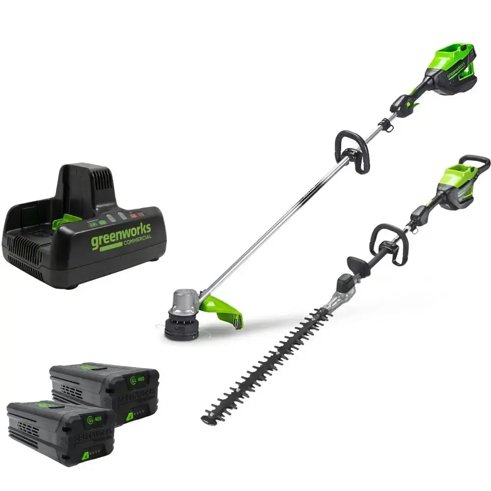 Roçadeira 82V + aparador de cerca viva + 2 baterias 4,0AH + carregador bivolt Greenworks