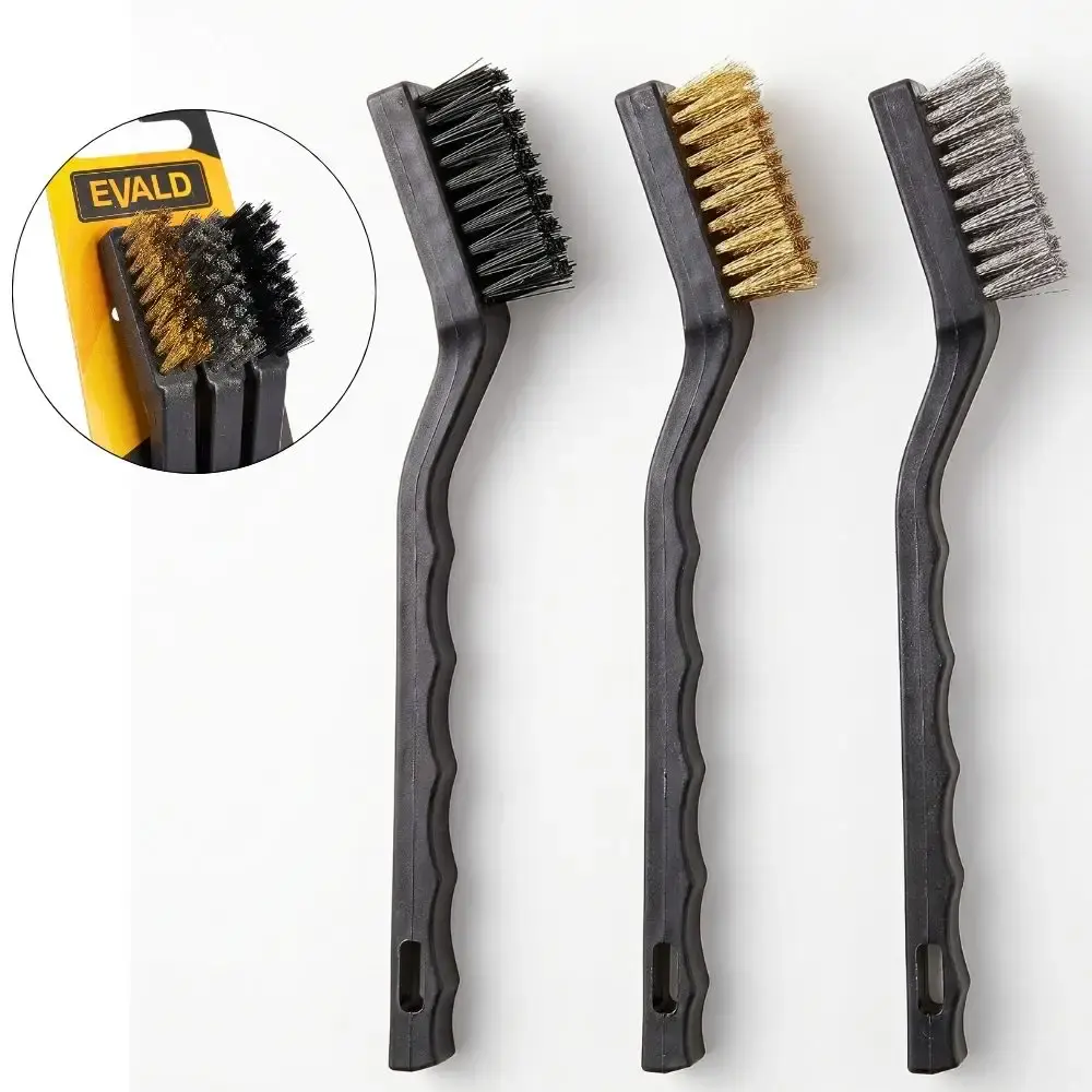 Jogo de escovas de aço manual kit com 3 peças 175 MM aço nylon latão Evald