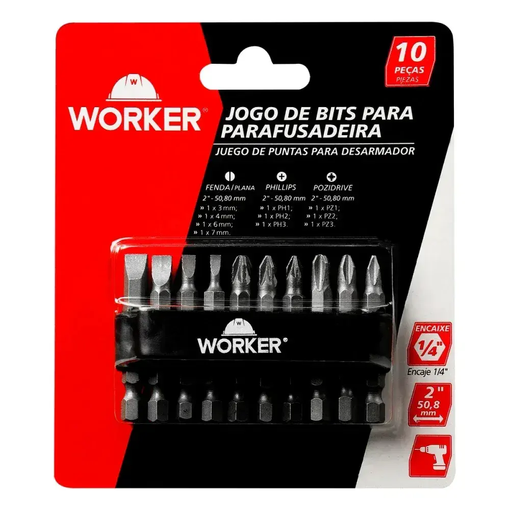 Jogo de bits para parafusadeira com 10 peç Worker — fotografia 8