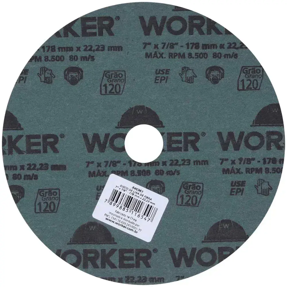 Disco de lixa de fibra 7 x 7/8 grão 120 Worker — fotografia 5