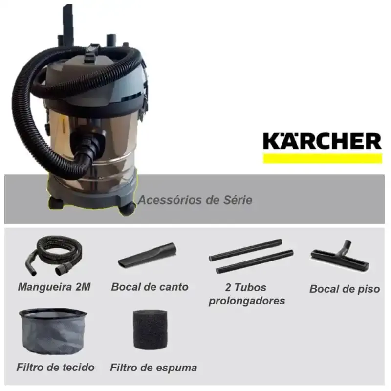 Aspirador de pó e líquido 20 litros 1400W NT 2000 inox Karcher 110 V — fotografia 4