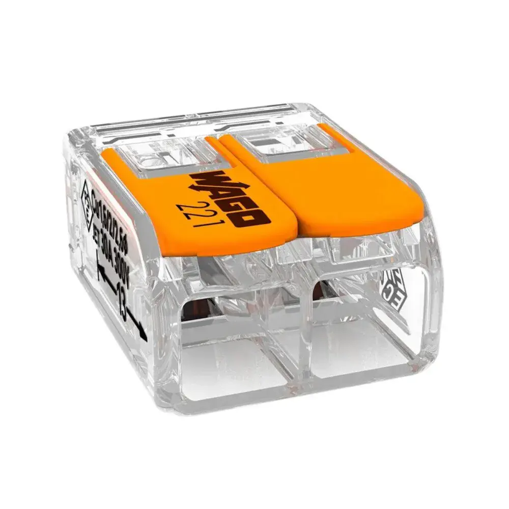 Conector emenda 2 polos elétrico 41A até 450W IP20 6MM 3 peç Wago