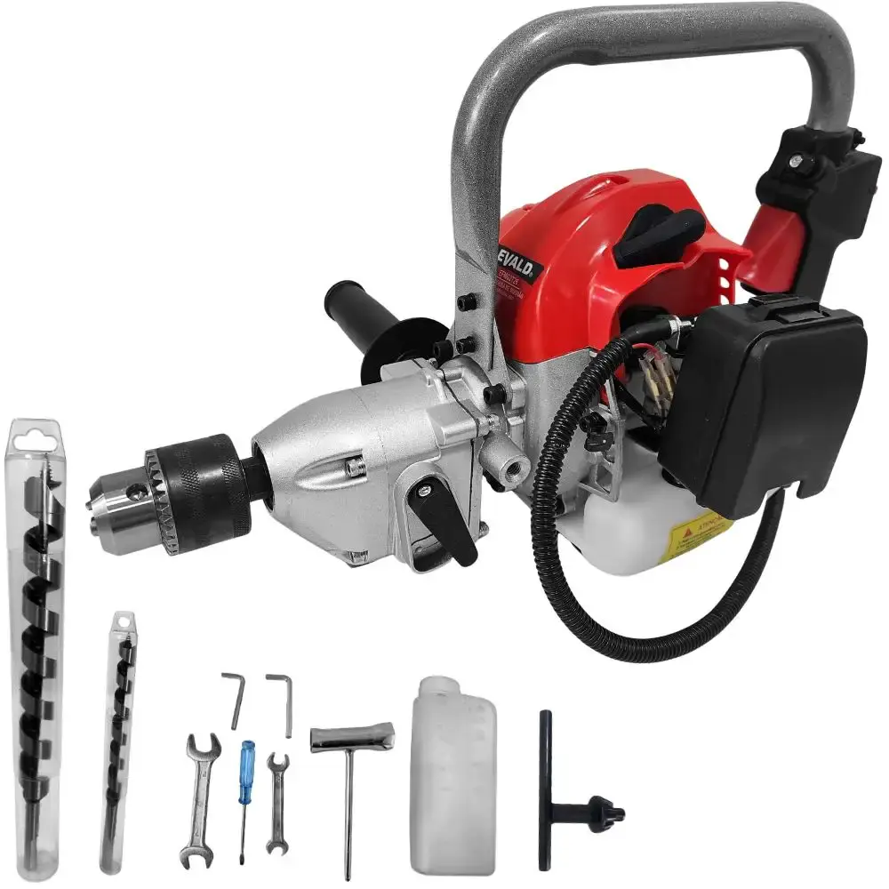 Furadeira de mourão a gasolina 26CC 2T reversão com 2 brocas Evald